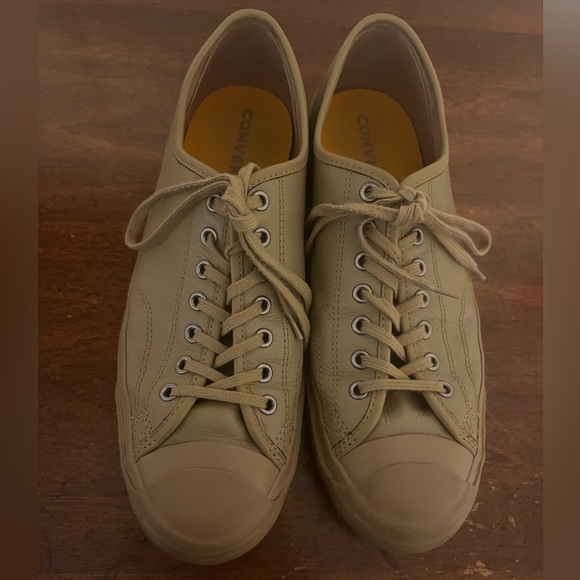 CONVERSE JACK PURCELL LOW TOP LEATHER SNEAKERS  tan color size 10.5 men’s - Picture 2 of 9